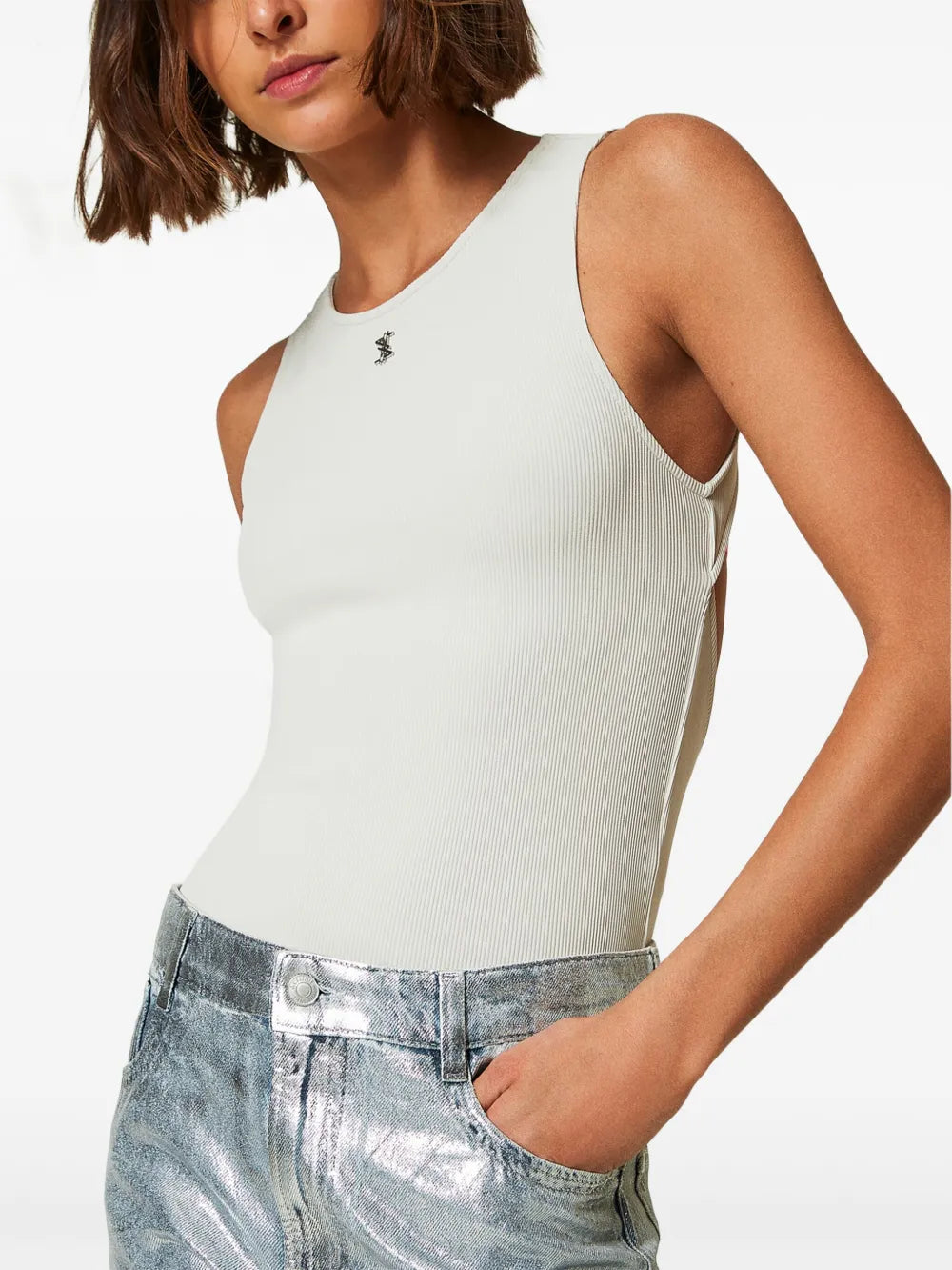 Ribbed Logo-Plaque Bodysuit