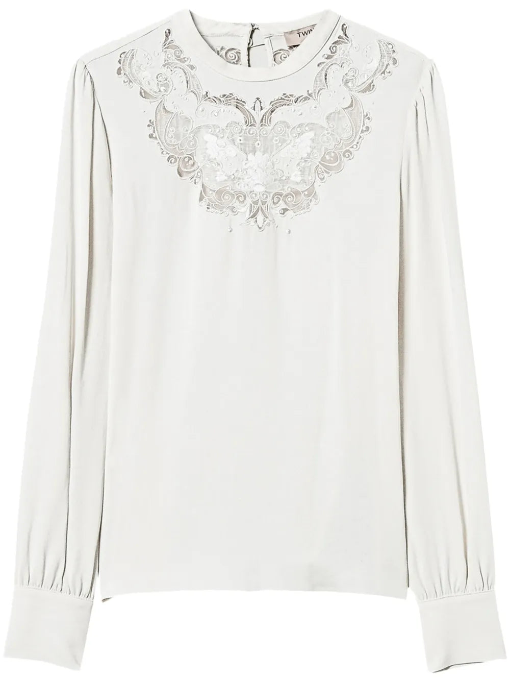 Floral-Embroidered Crepe Blouse