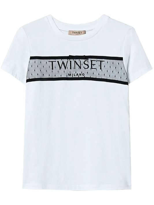 Tulle-Embellished Logo-Embroidered T-Shirt