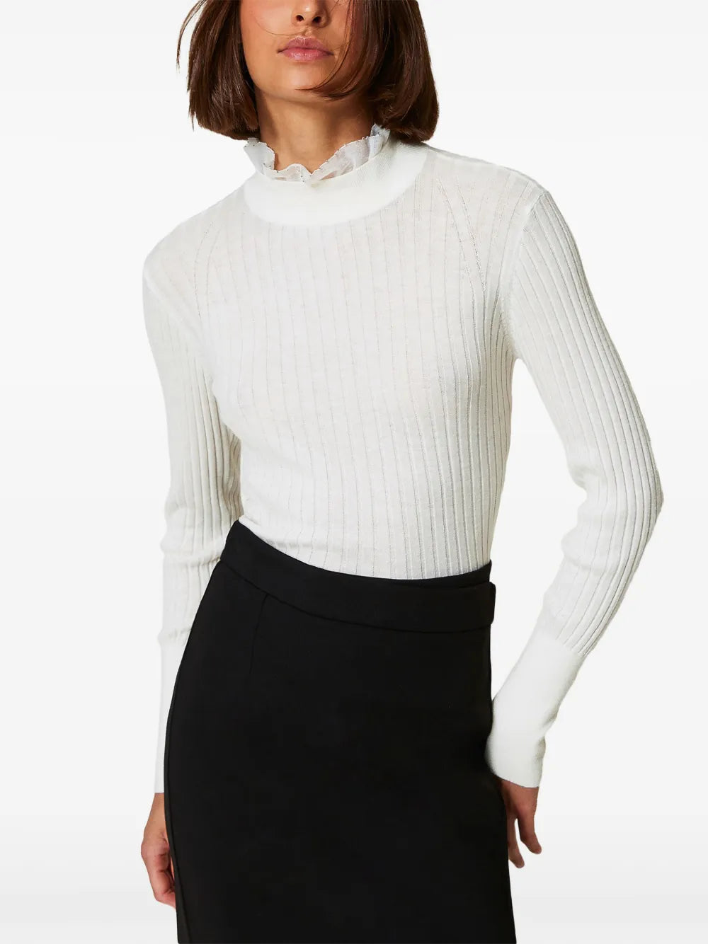 Ruffle-Detail Ribbed Jumper