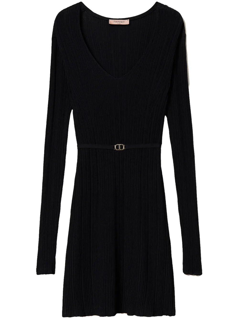 Ribbed-Knit Belted Minidress