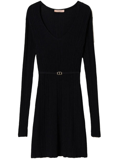 Ribbed-Knit Belted Minidress
