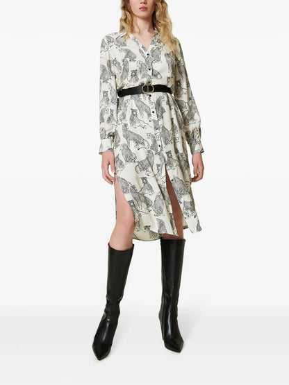 Jaguar-Print Midi Shirt Dress