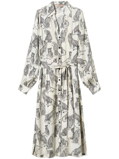 Jaguar-Print Midi Shirt Dress