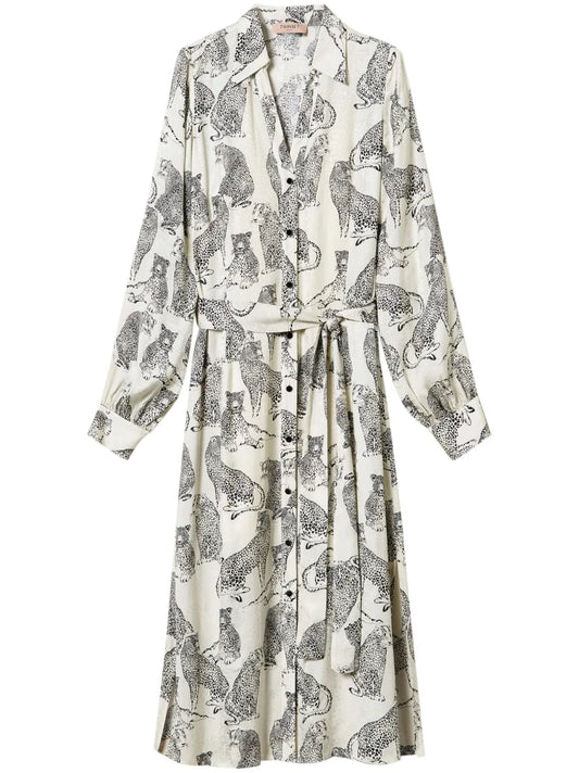 Jaguar-Print Midi Shirt Dress