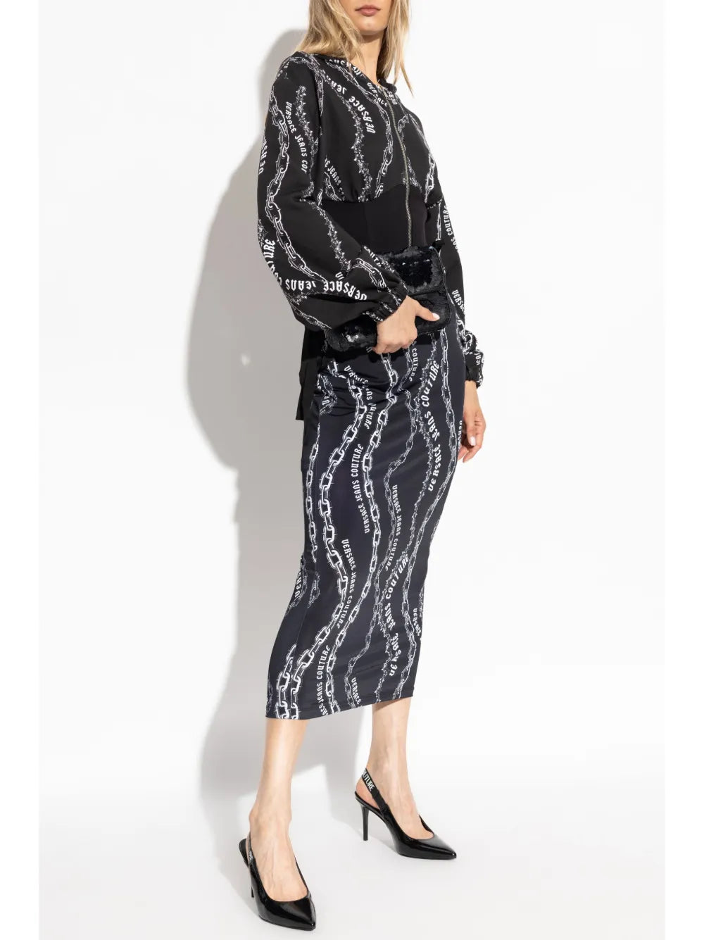 Chain Couture-Print Panelled Hoodie