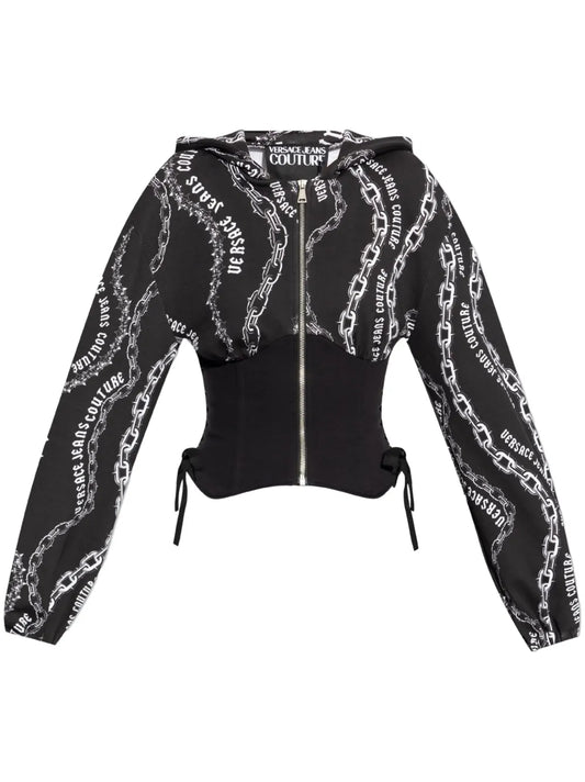 Chain Couture-Print Panelled Hoodie