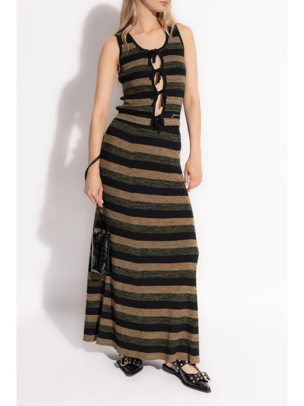 Striped Wool Midi Skirt