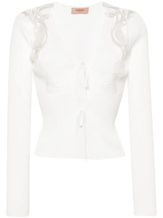 Lace Laced-Up Cardigan
