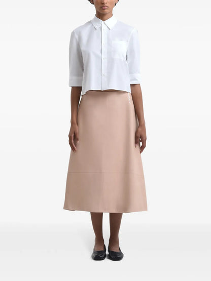 A-Line Leather Midi Skirt