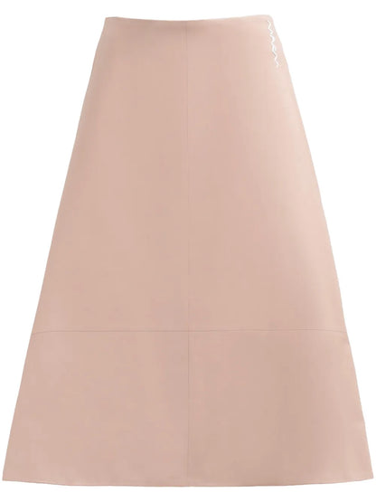 A-Line Leather Midi Skirt
