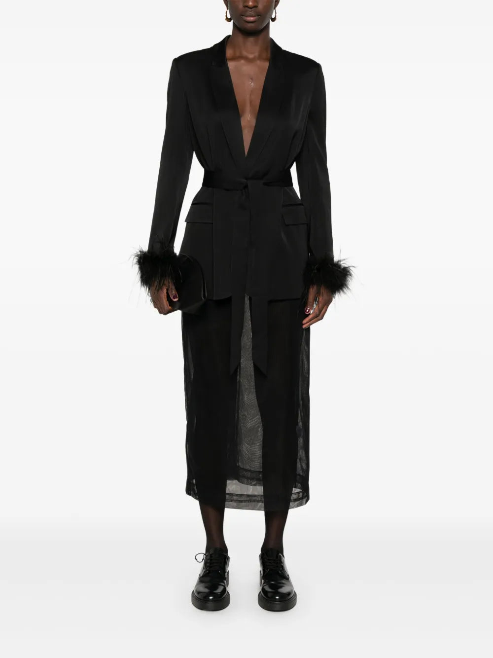 Feather-Trim Satin Blazer