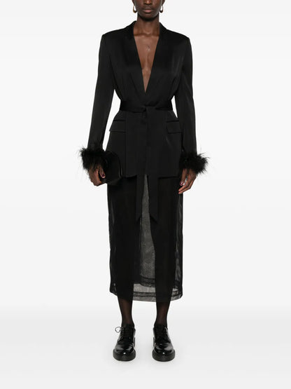 Feather-Trim Satin Blazer