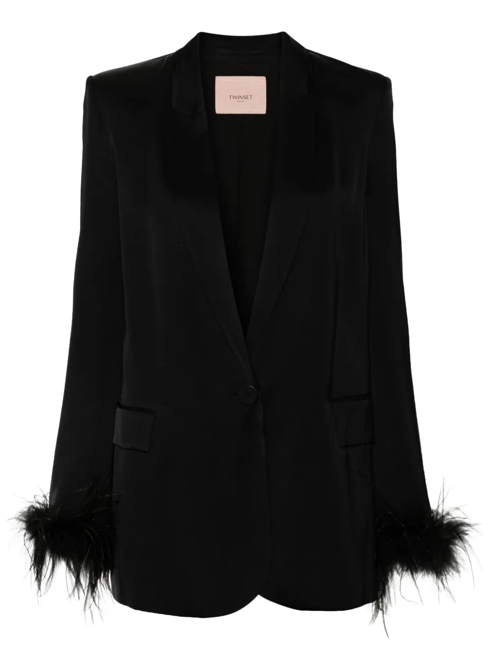 Feather-Trim Satin Blazer