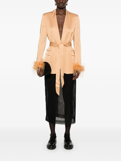 Feather-Trim Satin Blazer