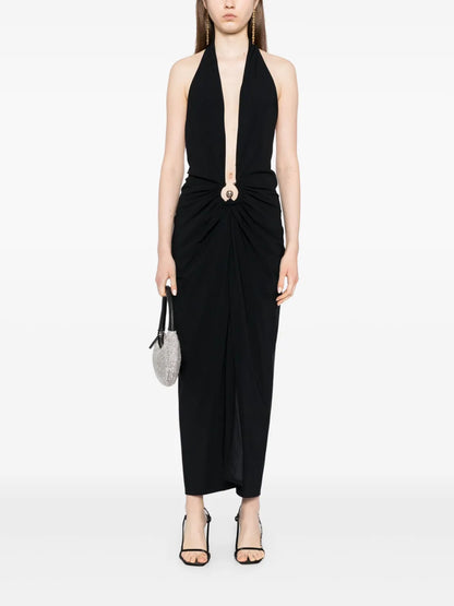 Pierced Orbit Halter Slit Dress