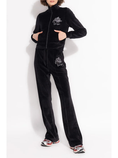 Logo-Embroidered Velvet Hoodie
