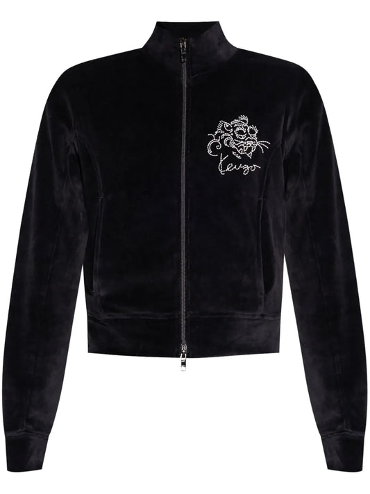 Logo-Embroidered Velvet Hoodie