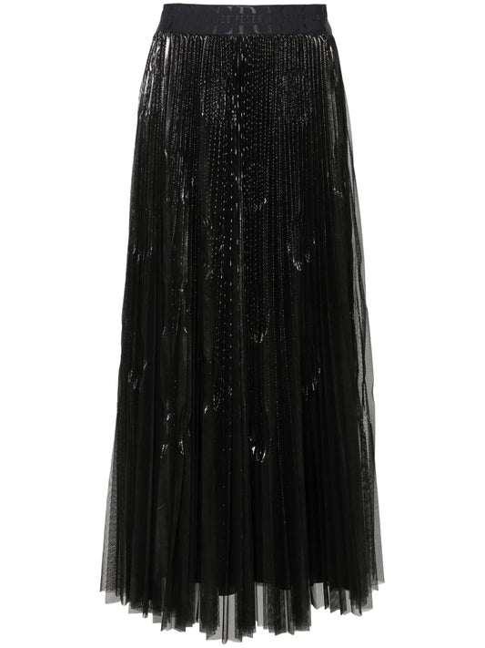 Laminated Pleated Maxi Skirt
