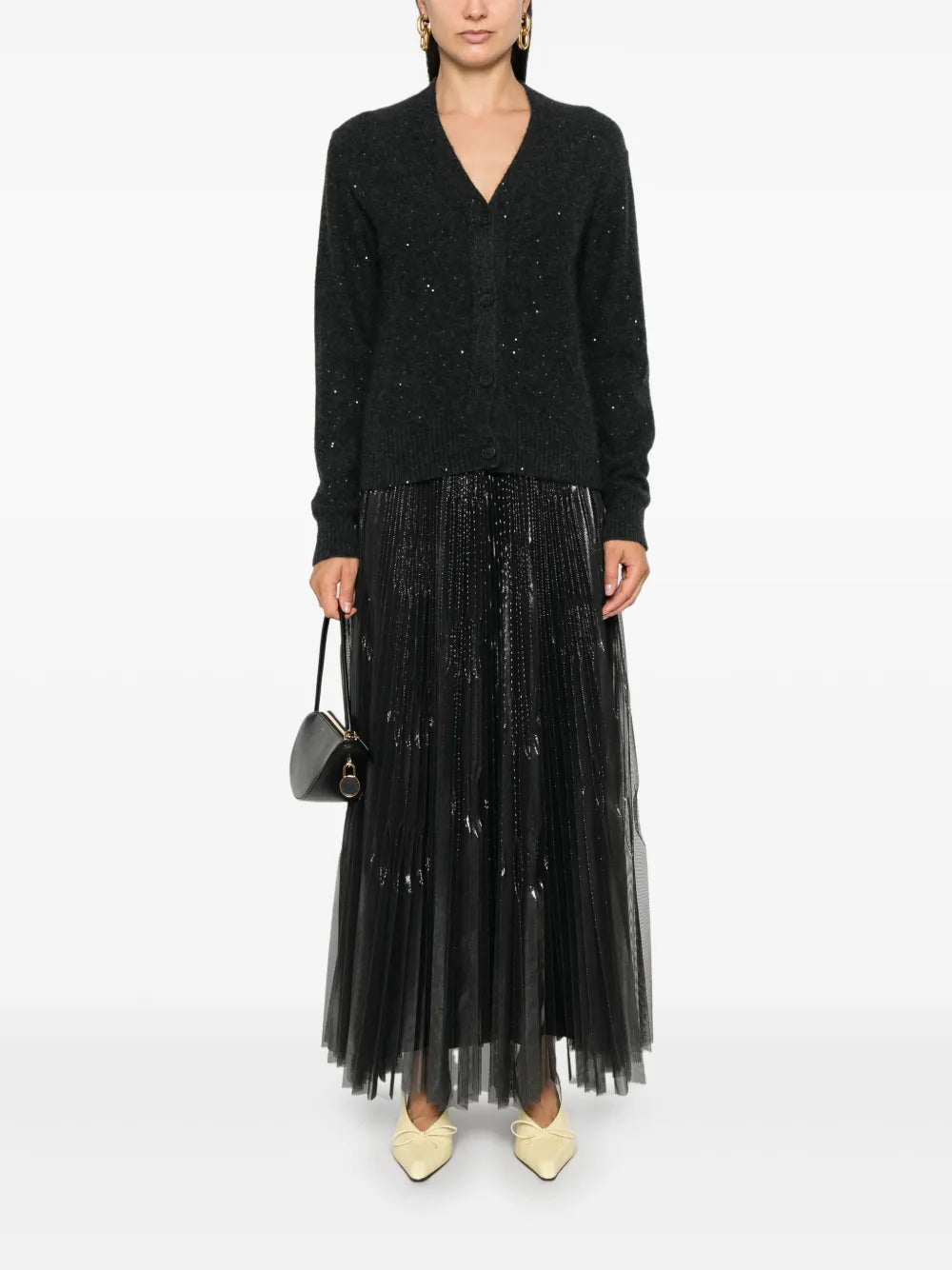 Laminated Pleated Maxi Skirt