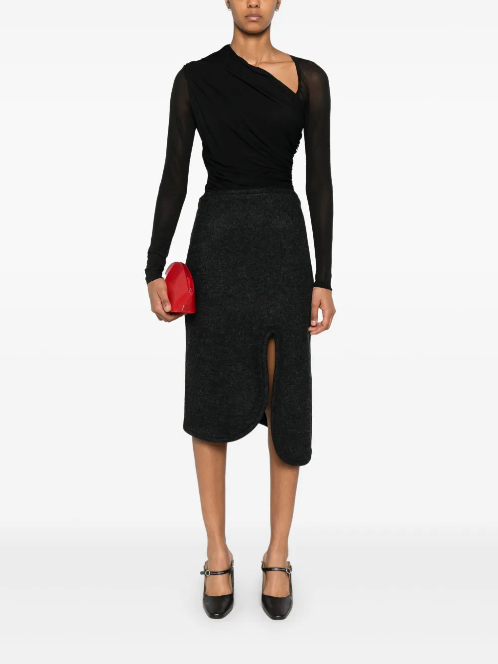 Padded-Trim Midi Skirt