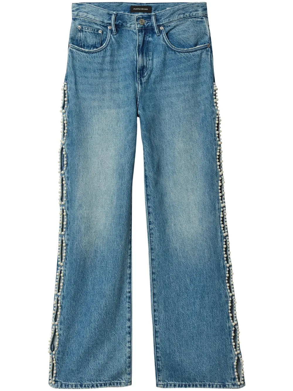 Pearl-Embellished Cut-Out Jeans