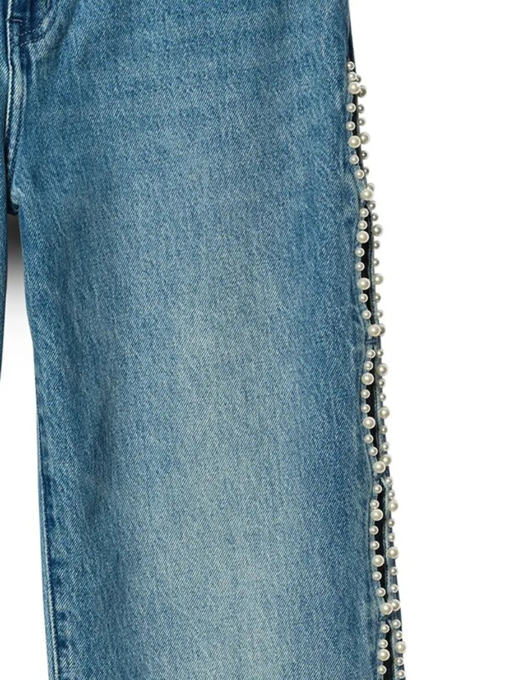 Pearl-Embellished Cut-Out Jeans