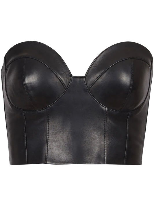 Zip-Up Leather Corset Top