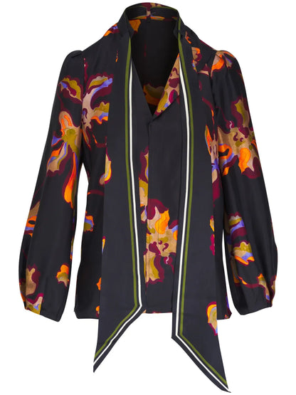 Floral-Print Silk Blouse