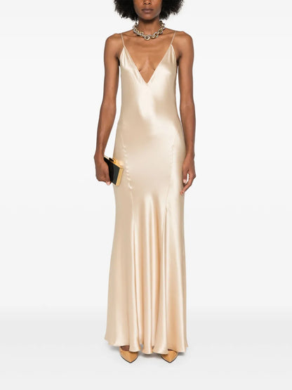 Silk V-Neck Maxi Dress