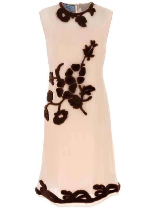 Floral-Embroidered Silk Midi Dress