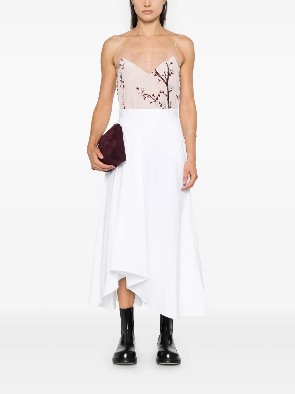 Asymmetric Flared Midi Skirt