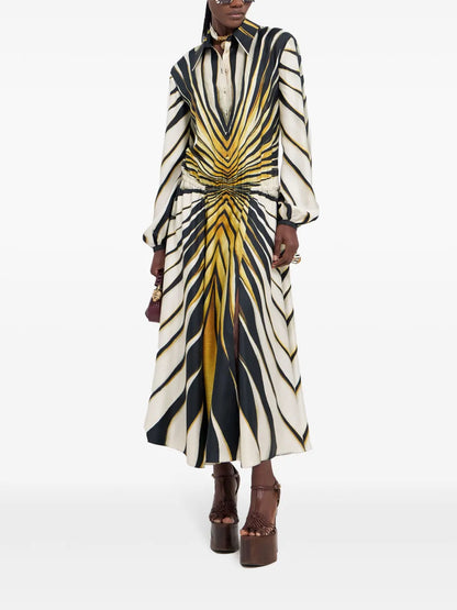 Ray Of Gold Print Silk Shirt Dress