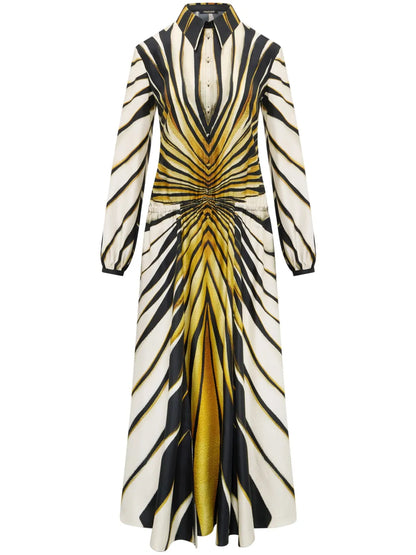 Ray Of Gold Print Silk Shirt Dress
