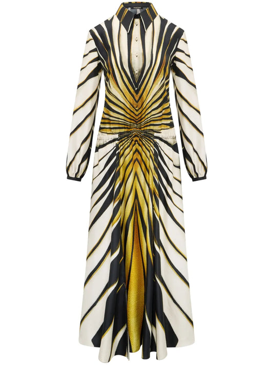 Ray Of Gold Print Silk Shirt Dress