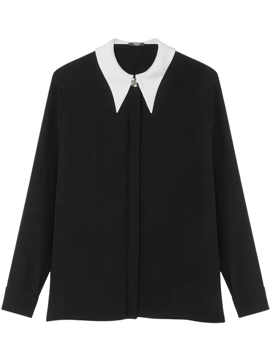 Contrast-Collar Silk Crêpe Shirt