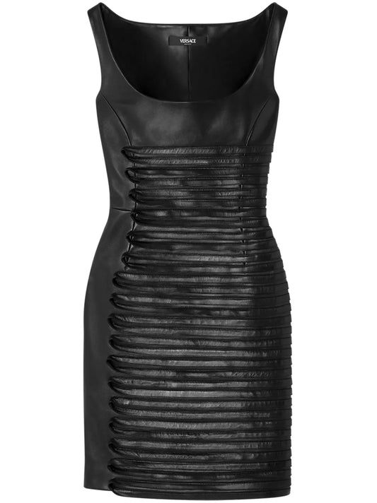 Scoop-Neck Leather Mini Dress