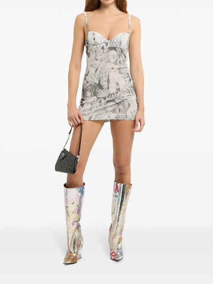 Hentai-Print Embrodered Mini Dress