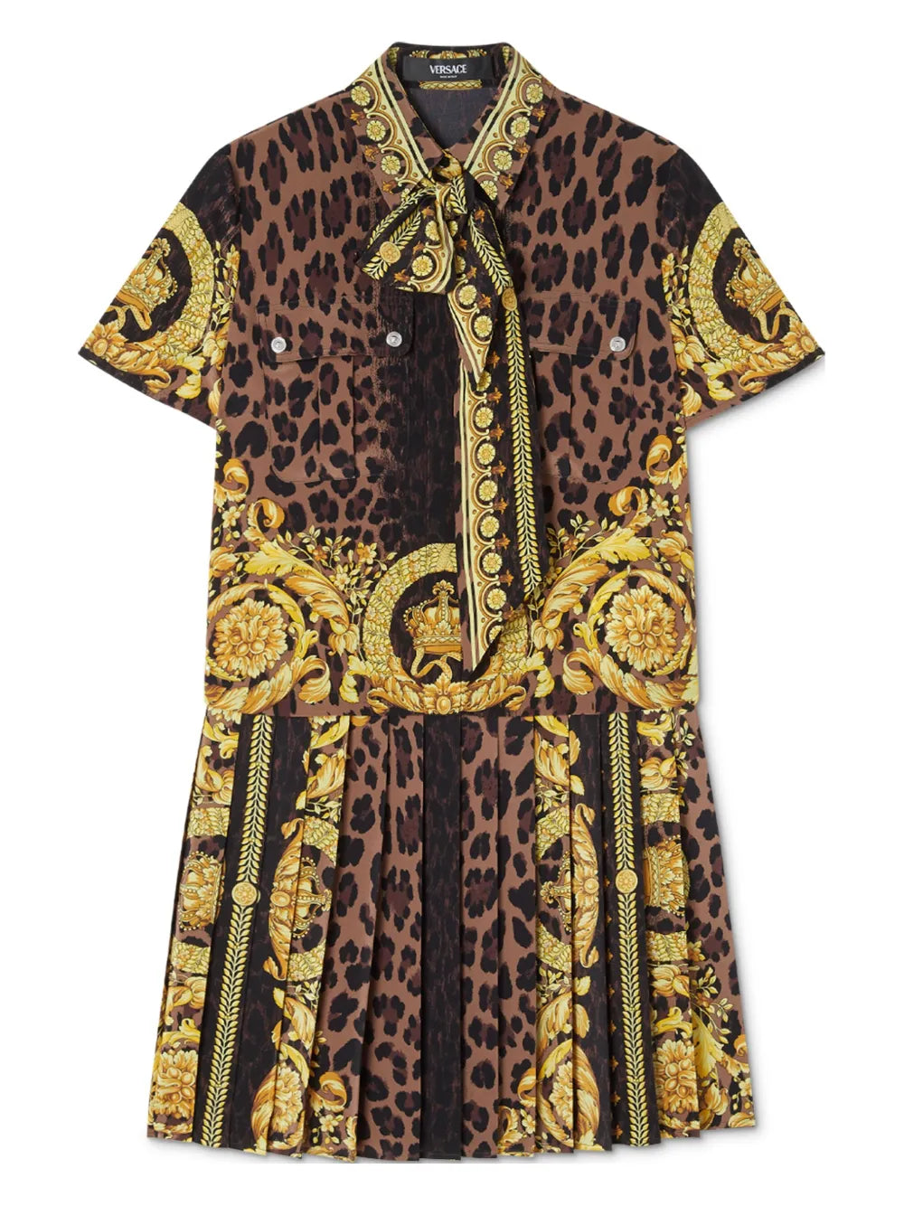 Wild Barocco-Print Lavallière Mini Dress