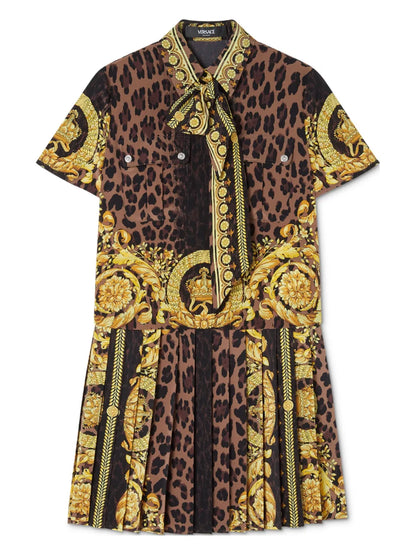 Wild Barocco-Print Lavallière Mini Dress