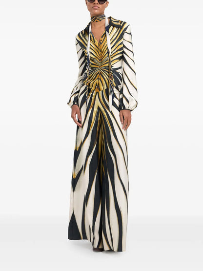 Ray Of Gold Print Silk Jumpsuit