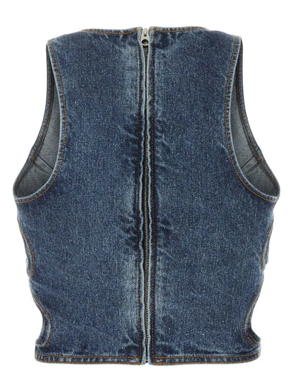 Zip-Fastened Denim Tank Top