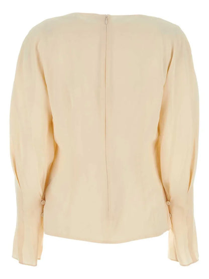 Draped Boat-Neck Silk Blouse