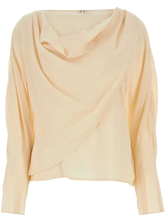 Draped Boat-Neck Silk Blouse