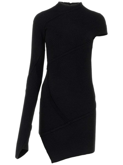 Asymmetric-Sleeves Mini Dress