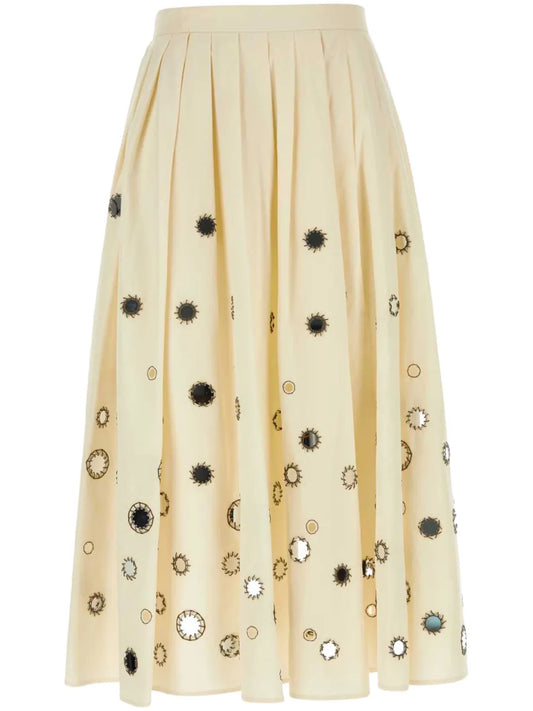 Mirror-Embellished Coton Midi Skirt