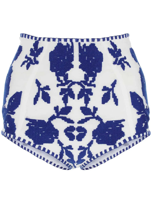 Floral-Embroidered Cotton Shorts