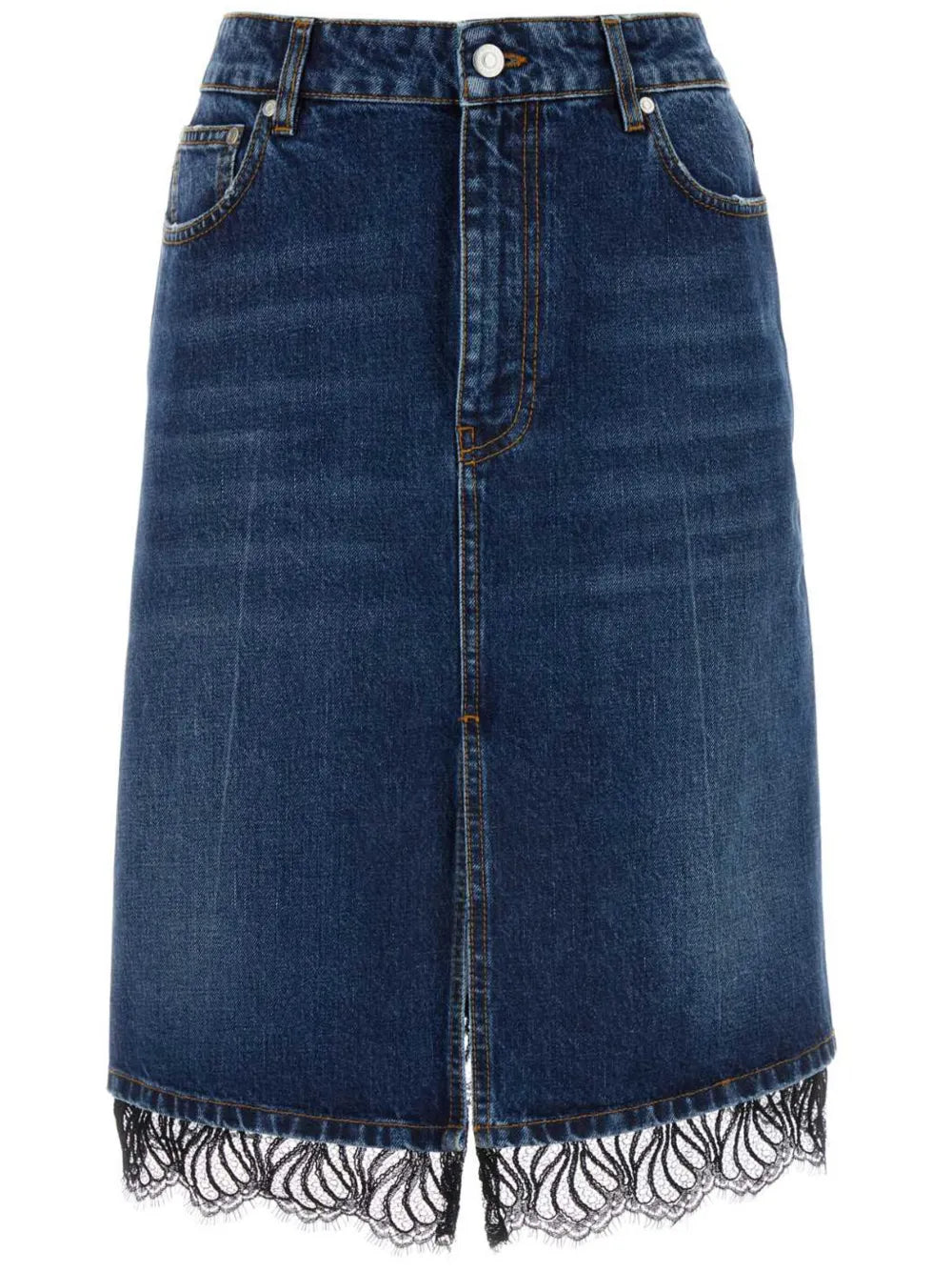 Lace-Trim Denim Skirt