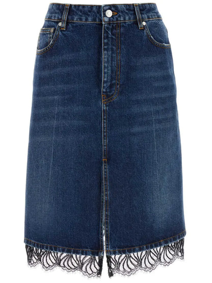 Lace-Trim Denim Skirt