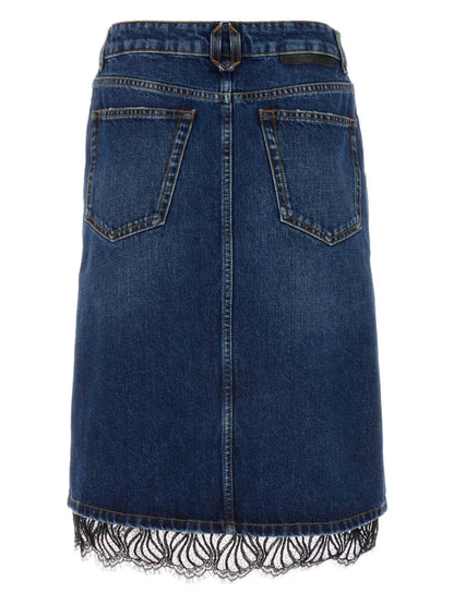 Lace-Trim Denim Skirt